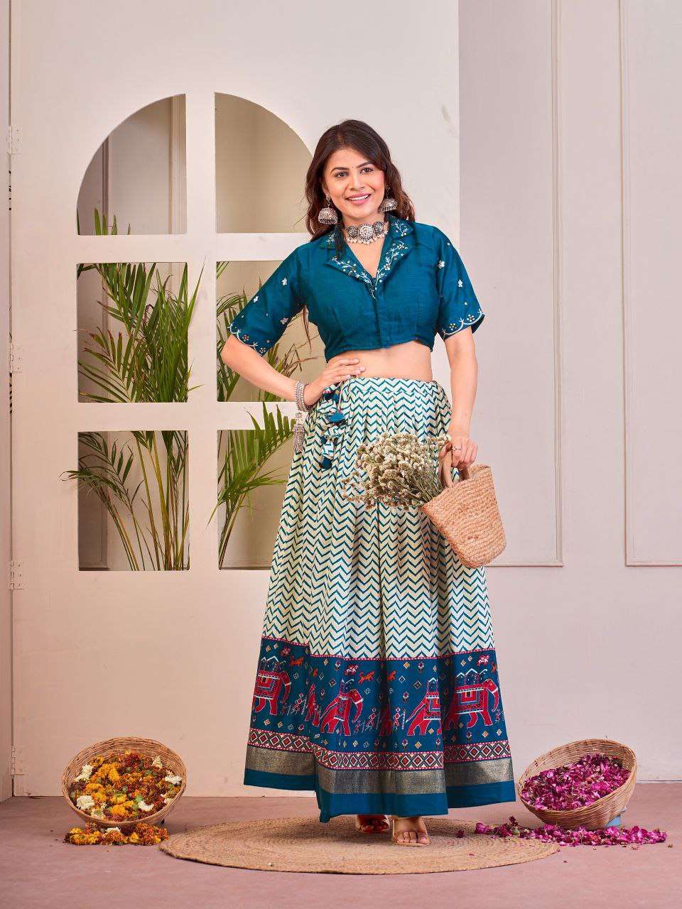 Women's Tussar Silk Patola Print Lehenga Choli Set with Foil Work - Image 3